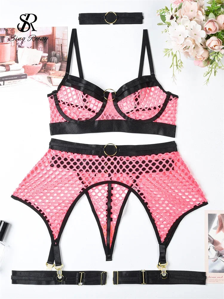 Mesh Porno Lingerie 4 Pieces Suits - Empire P.E