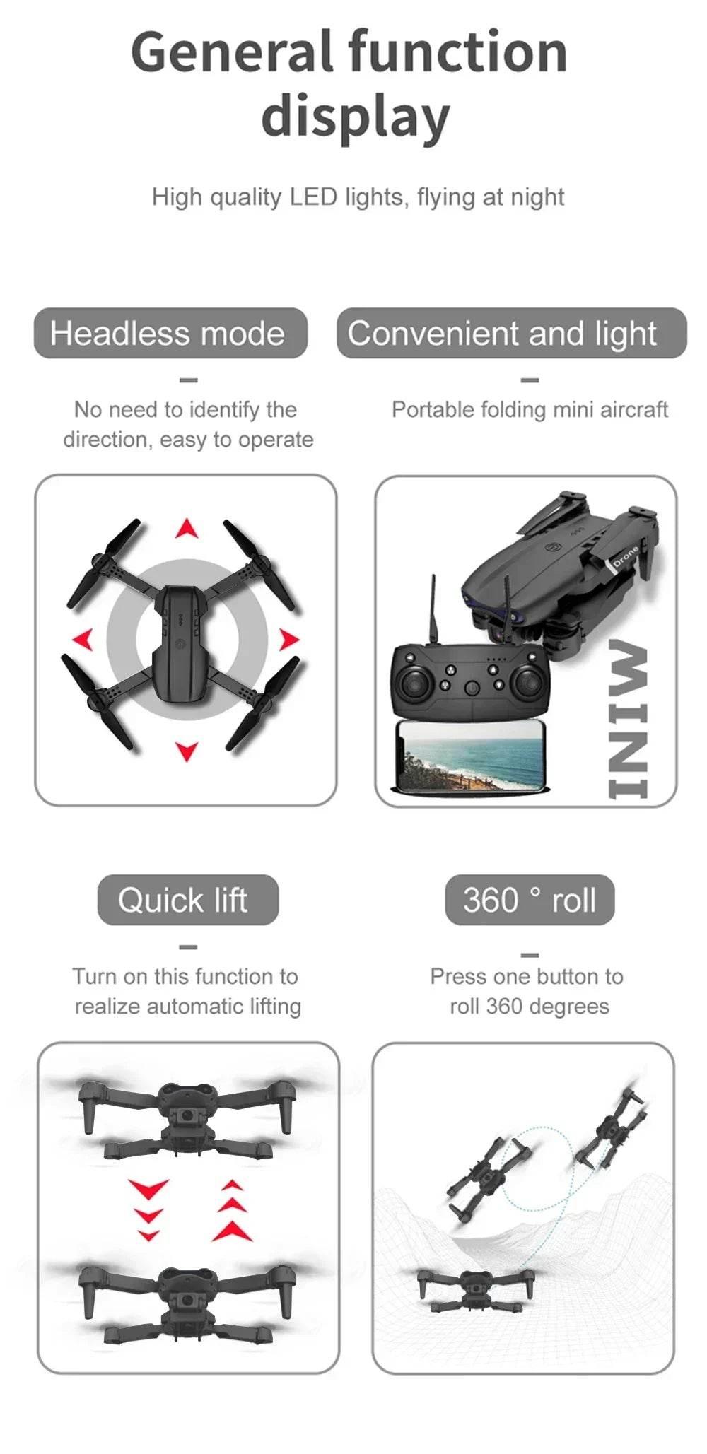 E99 Quadcopter Folding Drone Remote Control Handle Four Axis Aircraft HD Photography UAV Altitude Fixation - Empire P.E