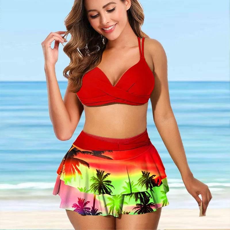 Sexy Ruffled Swimsuit Women Push Up Hollow Out Cross Bikini Set - Empire P.E