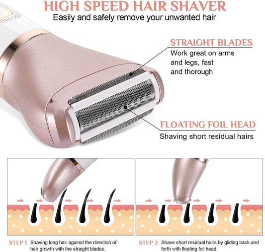 Electric Razor for Women, Painless 2 in 1 Wet & Dry Lady Shaver Portable Waterproof Bikini Trimmer Body Hair Removal - Empire P.E