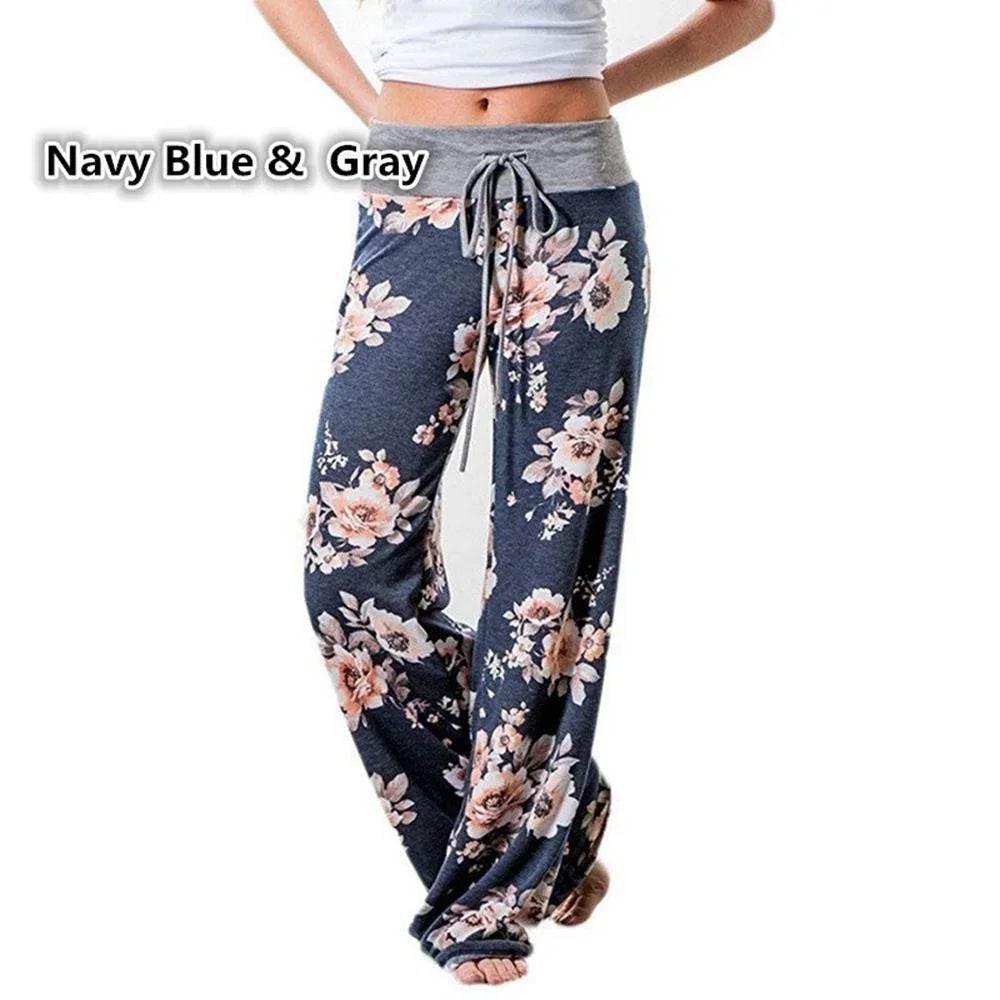 Plus Size L-8XL Fashion Women Casual Loose Stretch Printing Long Wide Leg Yoga Pants Drawstring Lounge Pants Pajama Pants - Empire P.E