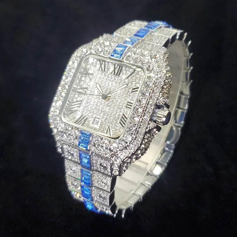 Luxury Full Diamond Watch for Men Fashion Green Iced Out Bling Square Watches Hip Hop Rap Jewelry Relogio Masculino Dropshipping - Empire P.E
