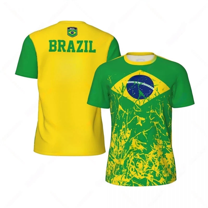 Fashion Brazil Flag Graphic Football T Shirts For Men Summer Trend 3D National Emblem Printed T-shirts Casual Oversized Tees - Empire P.E