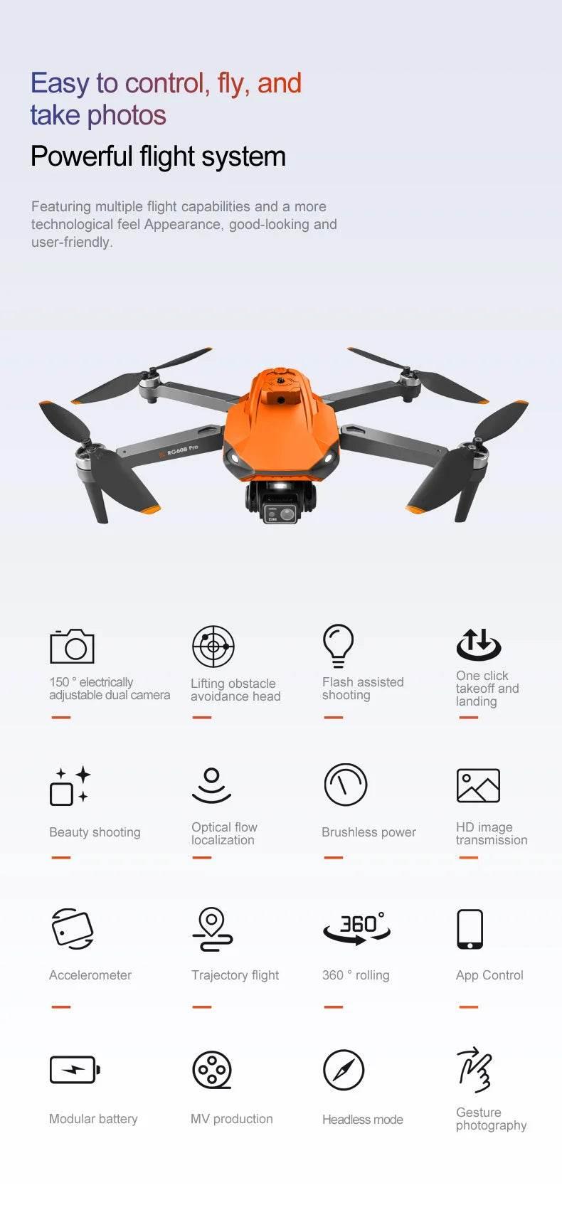 New RG608PRO Drone GPS 8K HD Camera Optical Flow Positioning Obstacle Avoidance Brushless Motor Foldable Quadcopter Drone Toys - Empire P.E