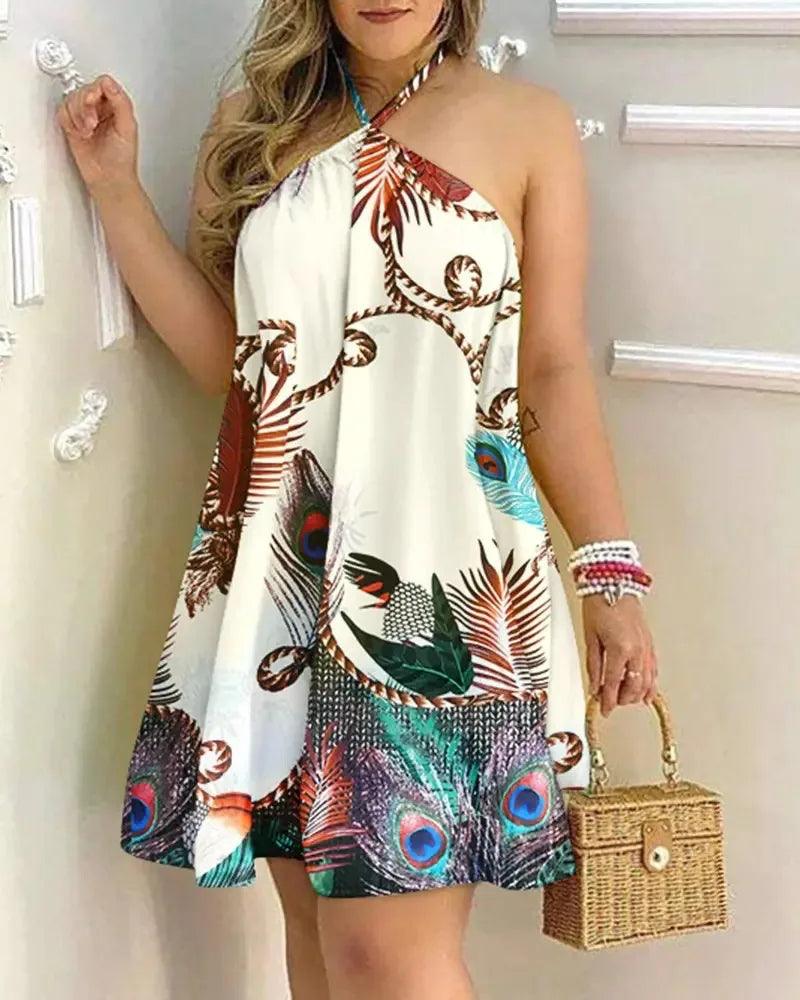 Floral Print Halter Neck Dress Boho Backless Halter Dress For Spring Summer Women's Clothing - Empire P.E