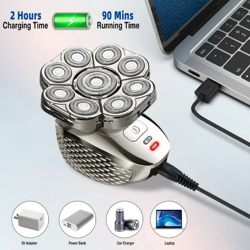 4D Head Shavers for Bald Men, Upgraded 9 Floating Heads 6-in-1 Rechargeable Waterproof Wet Dry Bald Head Shavers for Men - Empire P.E