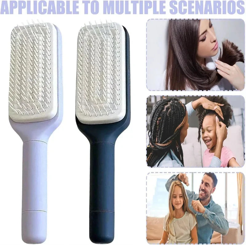 Self-Cleaning Hairbrush Retractable Bristle