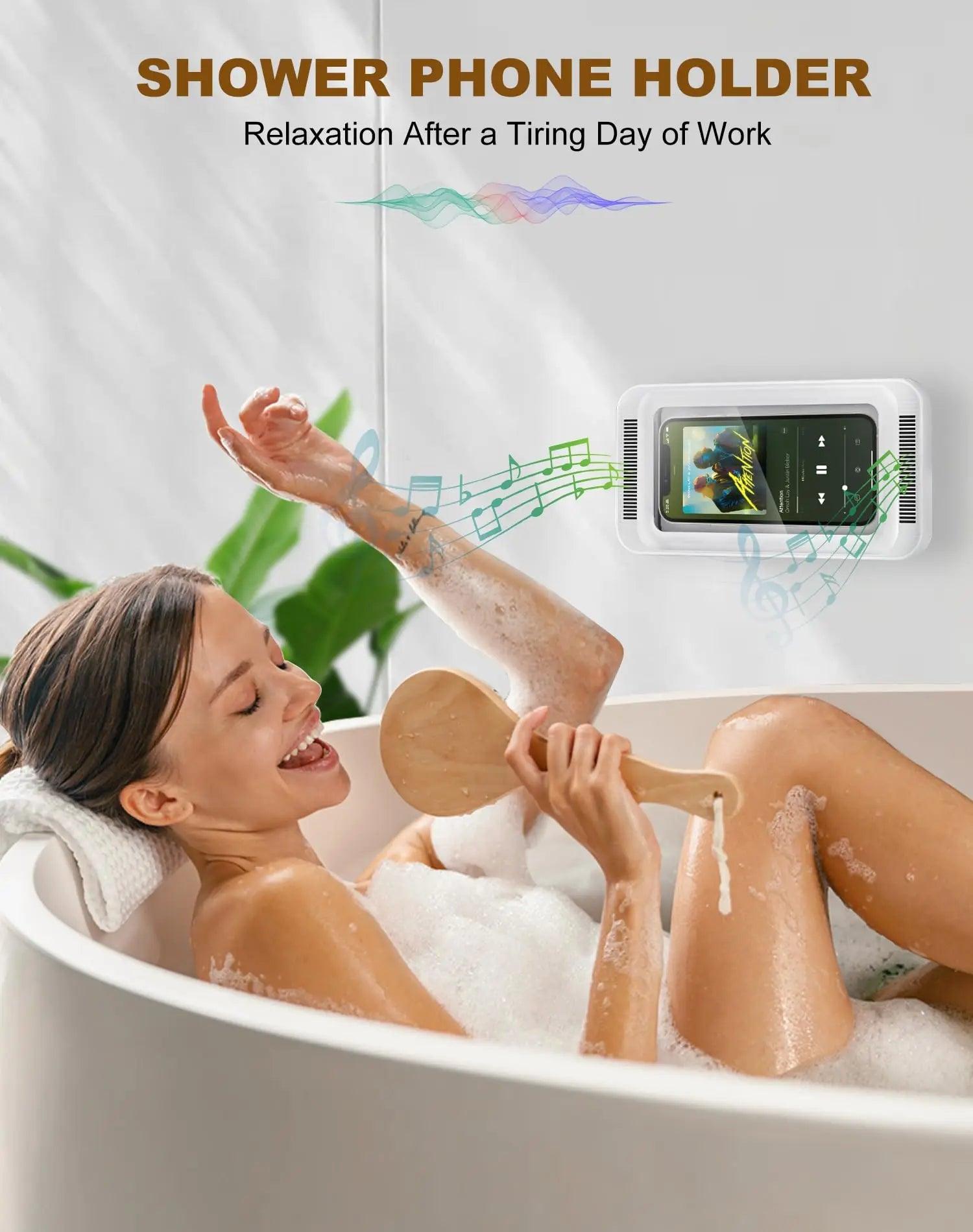 Shower Phone Holder with Speaker Waterproof 480 Rotation, Wall Phone Mount - Empire P.E