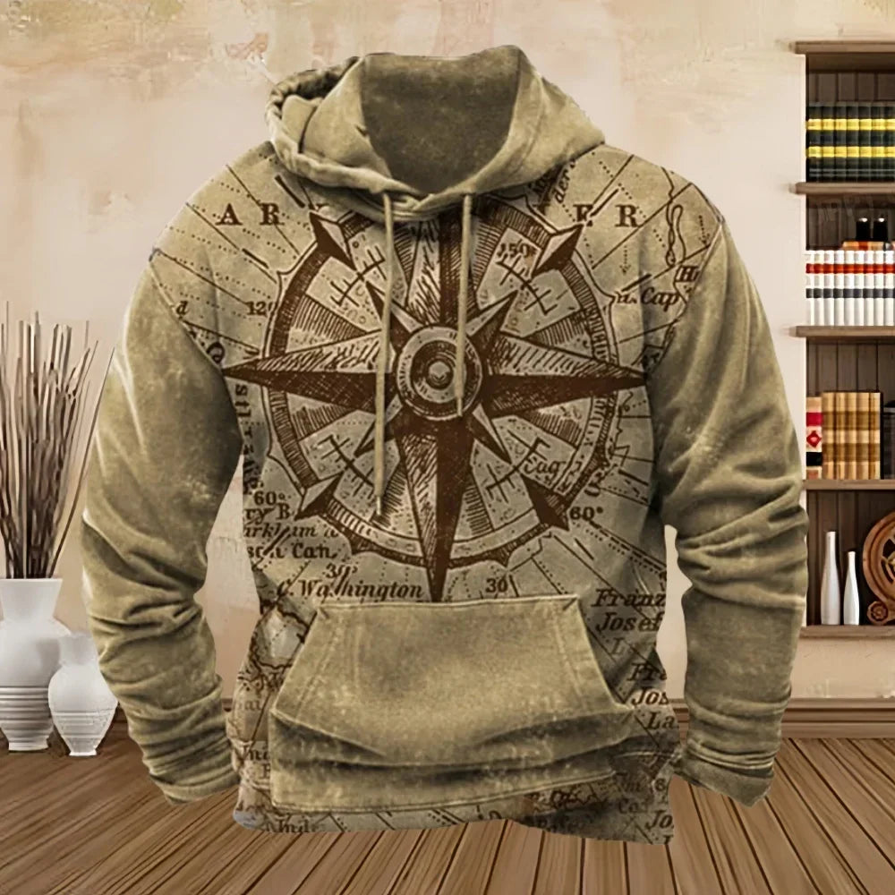 Men's Vintage Compass Graphic Hoodies - Empire P.E