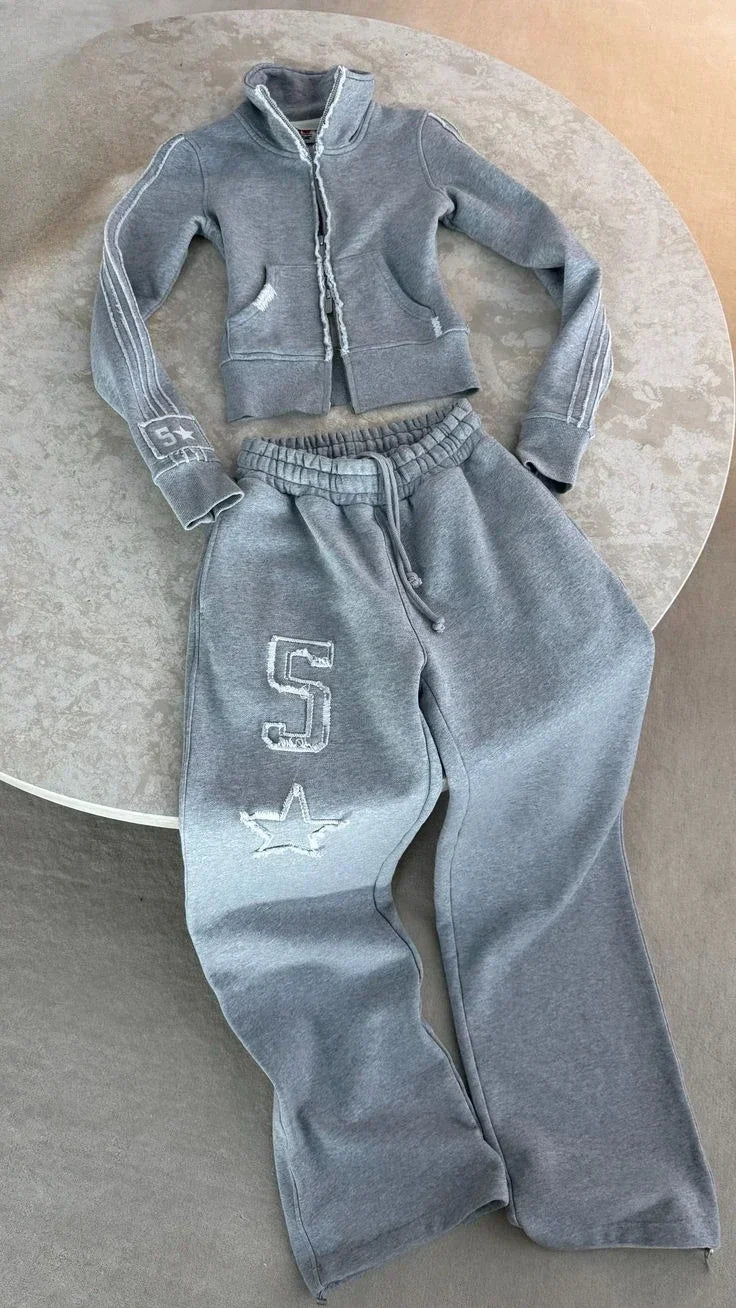 Gothic Womens Zipper Sweatshirt Pants Two Piece Set Y2K - Empire P.E