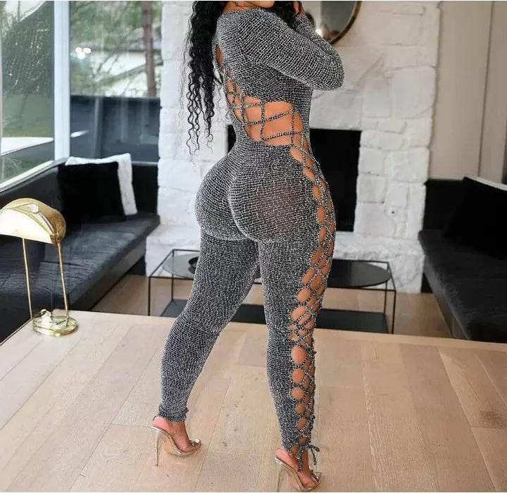 Sexy Jumpsuit Woman Allover Print Lace-up Side - Empire P.E
