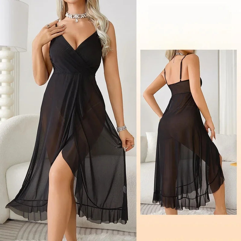 2025 Sleep Shirts Sheer Mesh Slip Dress Criss Cross Back