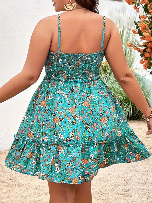 Plus Size Summer Women Elegant Floral Print Dress - Empire P.E