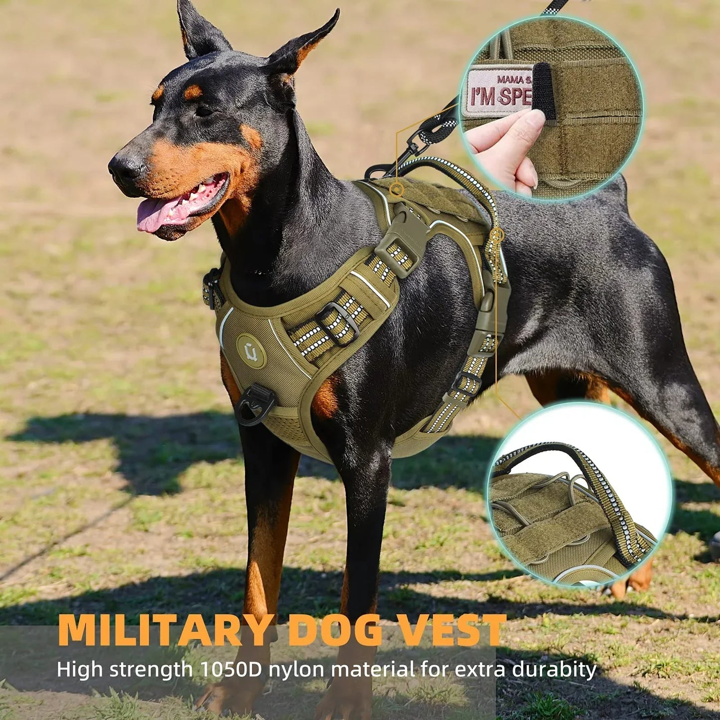 Tactical Dog Harness, No Pull Dog Harness, Adjustable Breathable MOLLE Dog Vest Harness for Medium Large Dog Reflective Military - Empire P.E