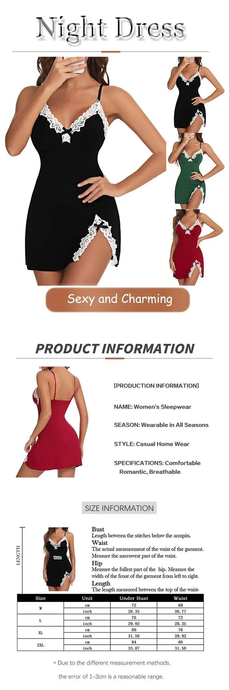 Women Lace Silk Satin V-Neck Hem Soft Lingerie - Empire P.E