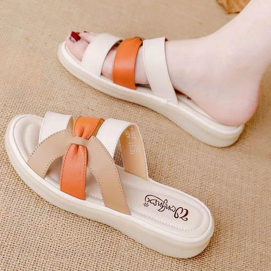 Slides Leather Low Heel Women's Slippers And Ladies Sandals Roman Flip Flops Shoes Eva 2024 Trend Korea Style Top Designs Luxury - Empire P.E
