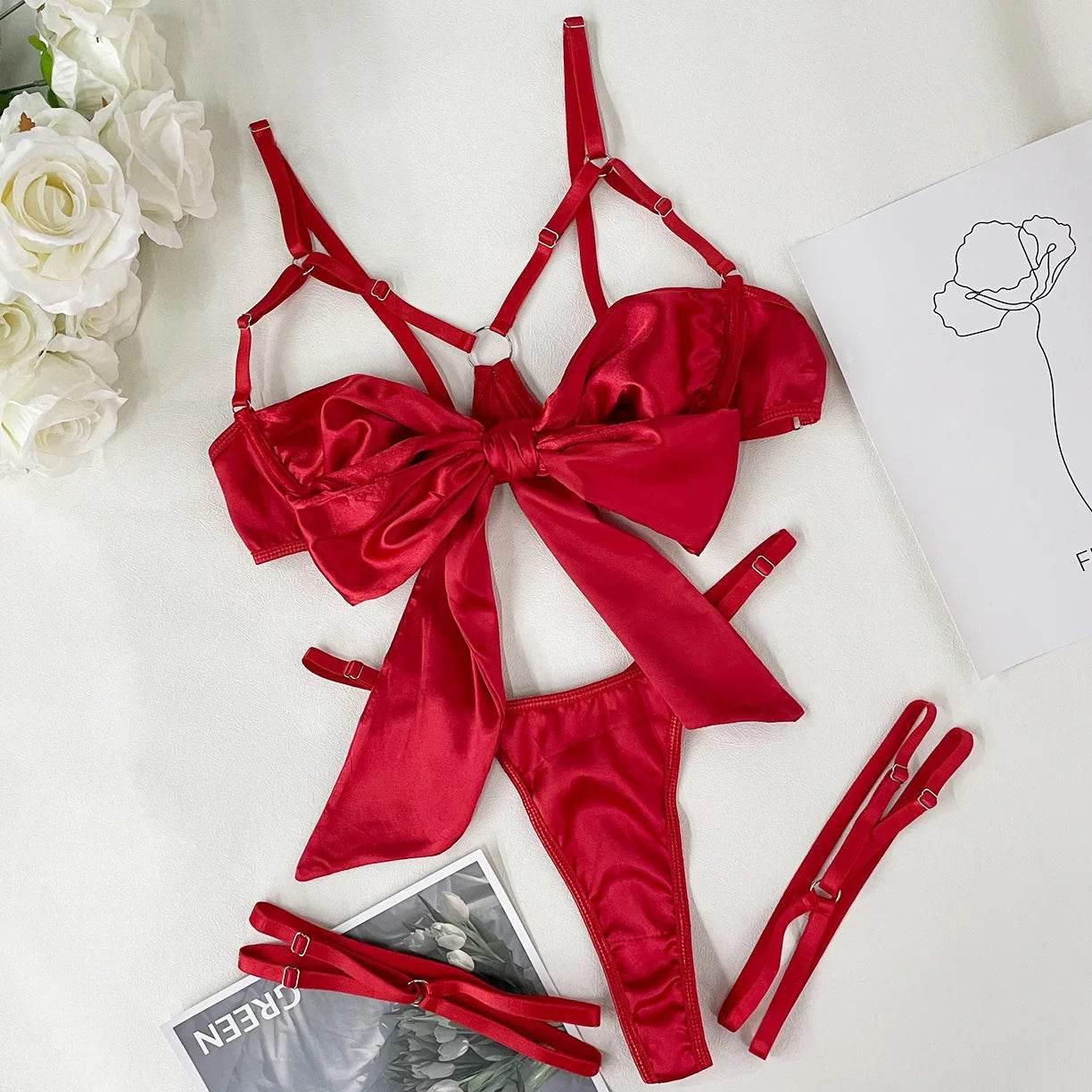 Bowknot Lingerie Open Bra Lace Up - Empire P.E