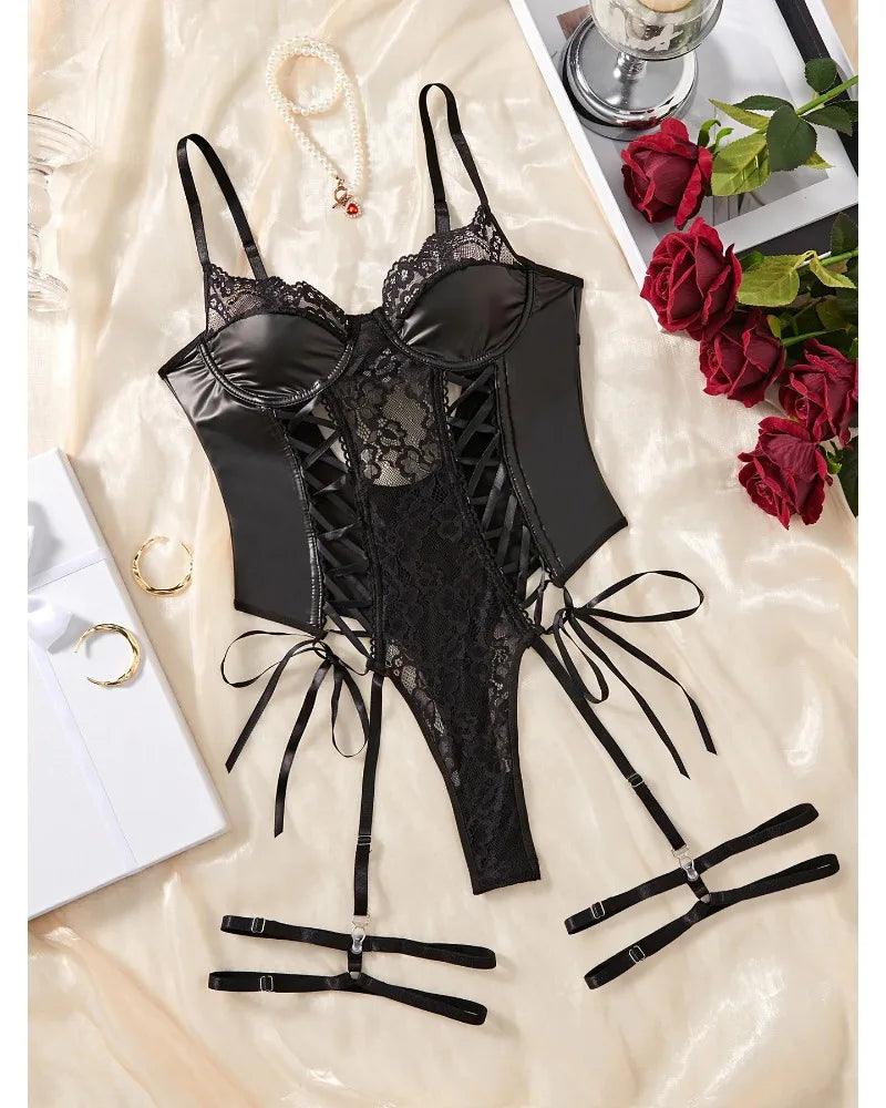 Toucheart Sexy Sexy Pajamas Fishnet PU Leather - Empire P.E