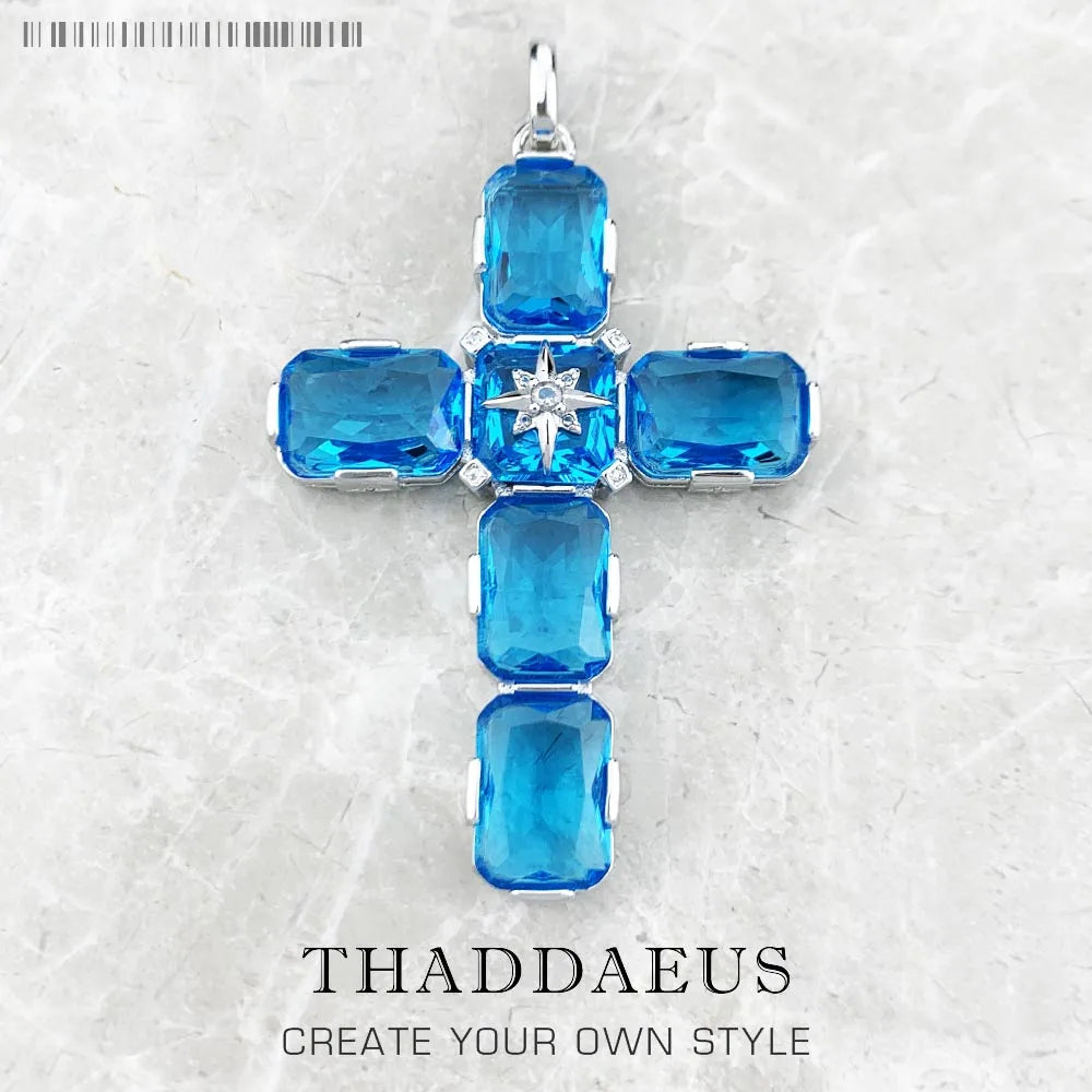 Pendant Cross With Large Aquamarine-Coloured Stones