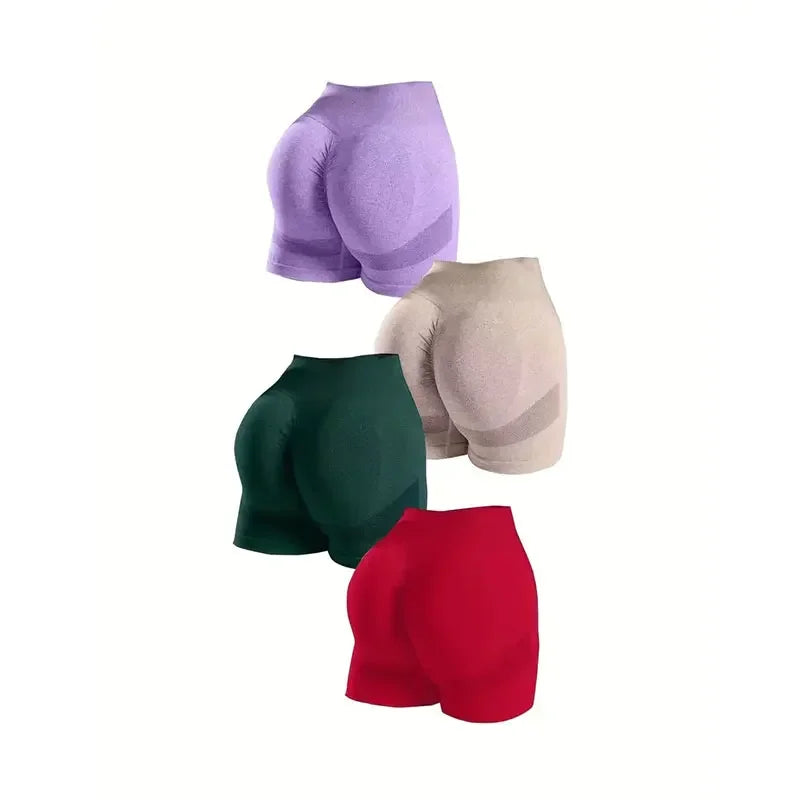 Yoga Basic 4pcs Marled Knit Scrunch Butt Wideband Waist Seamless Sports Shorts - Empire P.E