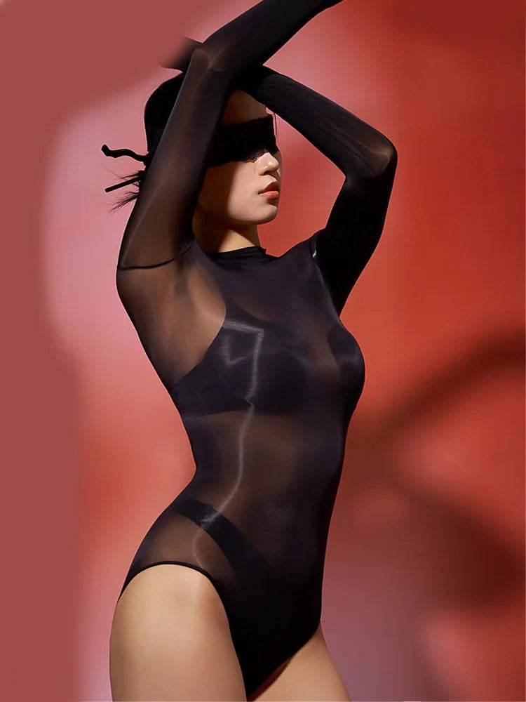 Sexy Women Oil Glossy Shiny High Cut Bodysuit - Empire P.E