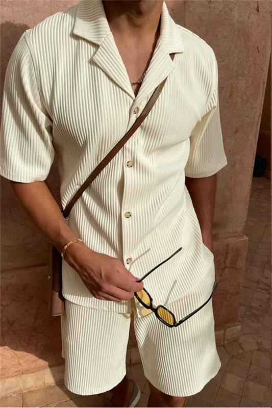 Spring/Summer suit Solid color corduroy shorts sleeve shirt and shorts - Empire P.E