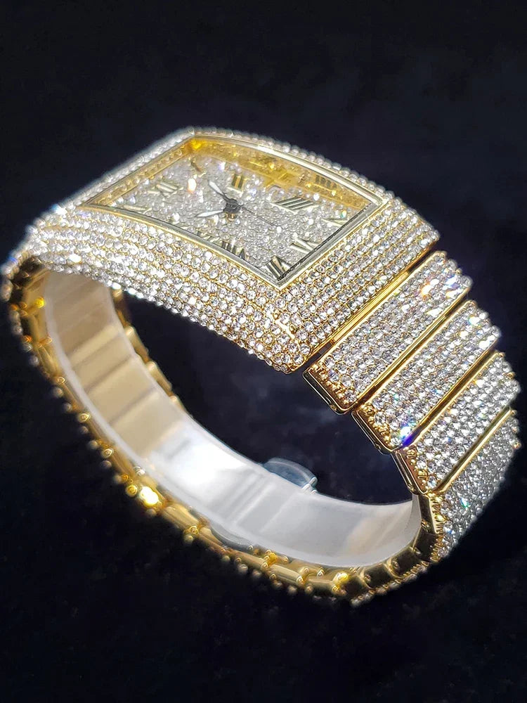 Gold Men's Watches Rectangle Dial Luxury Diamond - Empire P.E
