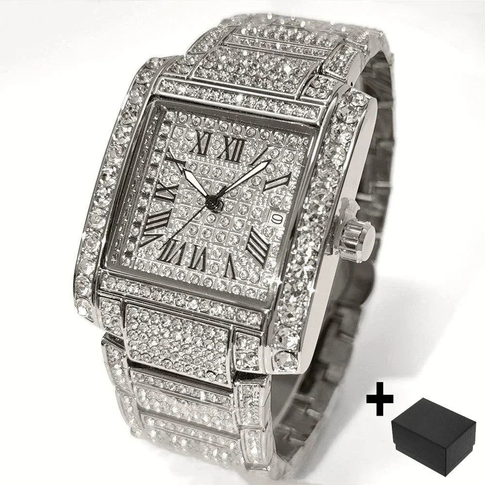 Iced Out Watch For Men Luxury Gold Stainless Steel Quartz - Empire P.E