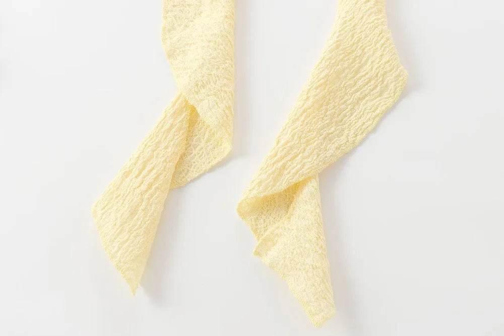 Textured halter crop top with ruffles Women's short yellow sleeveless top with sexy streamers for summer 2024 traf - Empire P.E