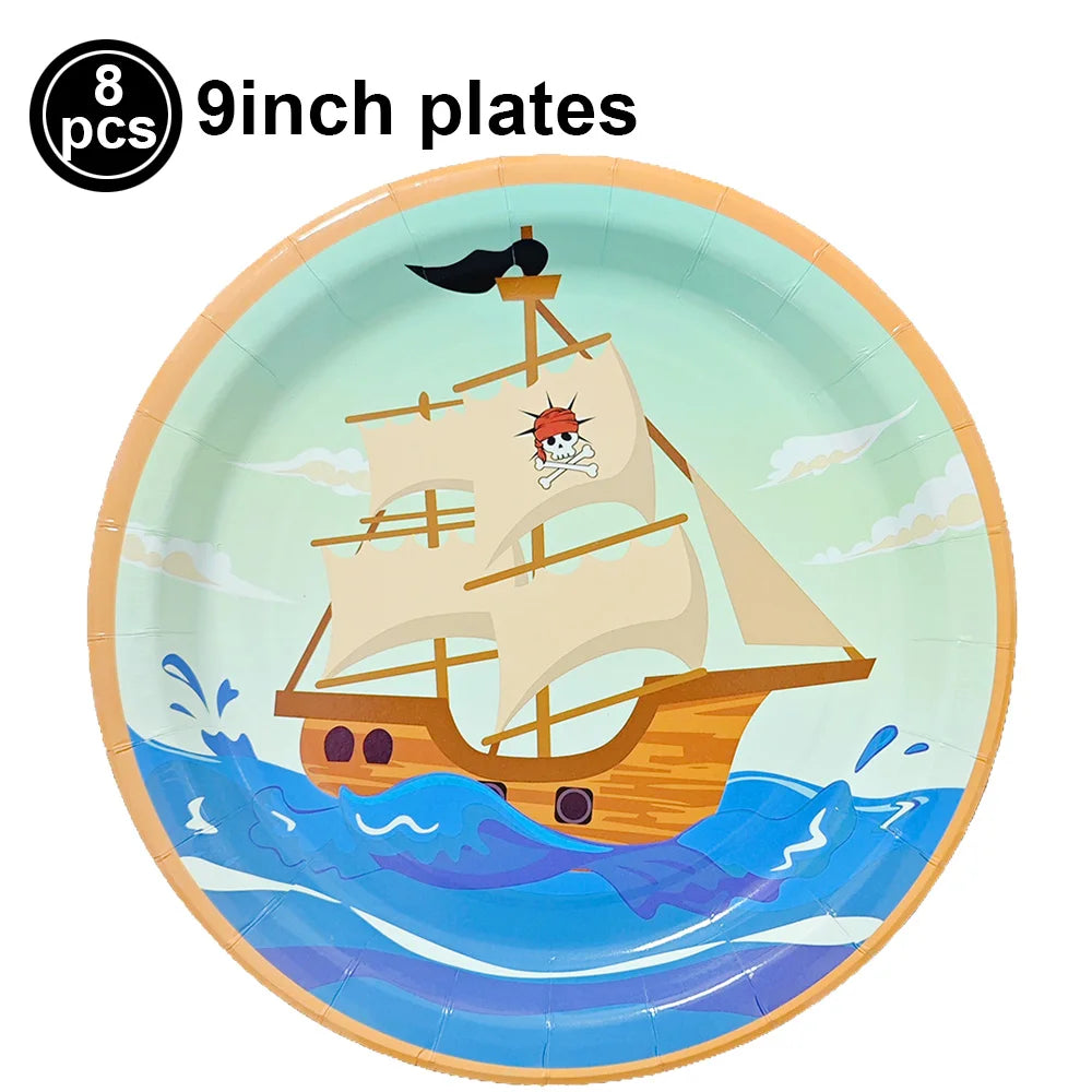 Pirate Party Decorations Dinner Plates Dessert Plates Cups Napkins Pirate Birthday Party Supplies for Kids Boys and Girls Party - Empire P.E