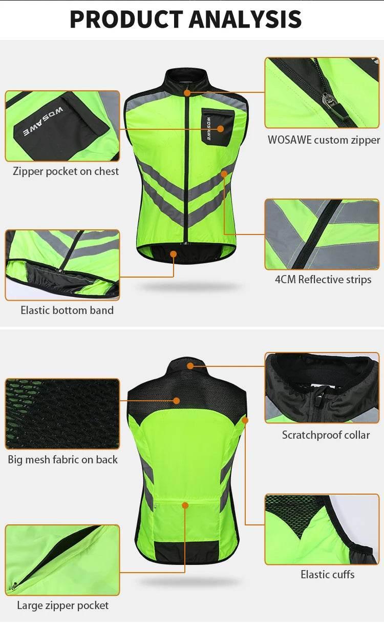 WOSAWE Cycling Vests Reflective Safety Vest Bicycle Sportswear Outdoor Running Breathable Jersey For Men Women Bike Wind Coat - Empire P.E