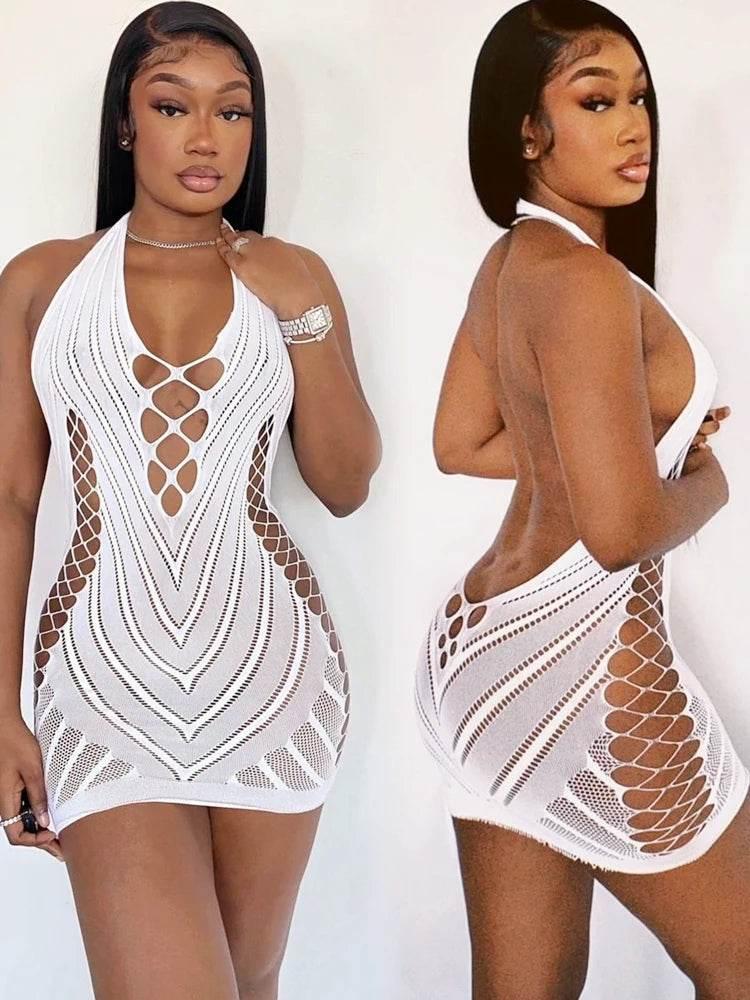 Transparent Lace Short Dress Backless Hollow - Empire P.E