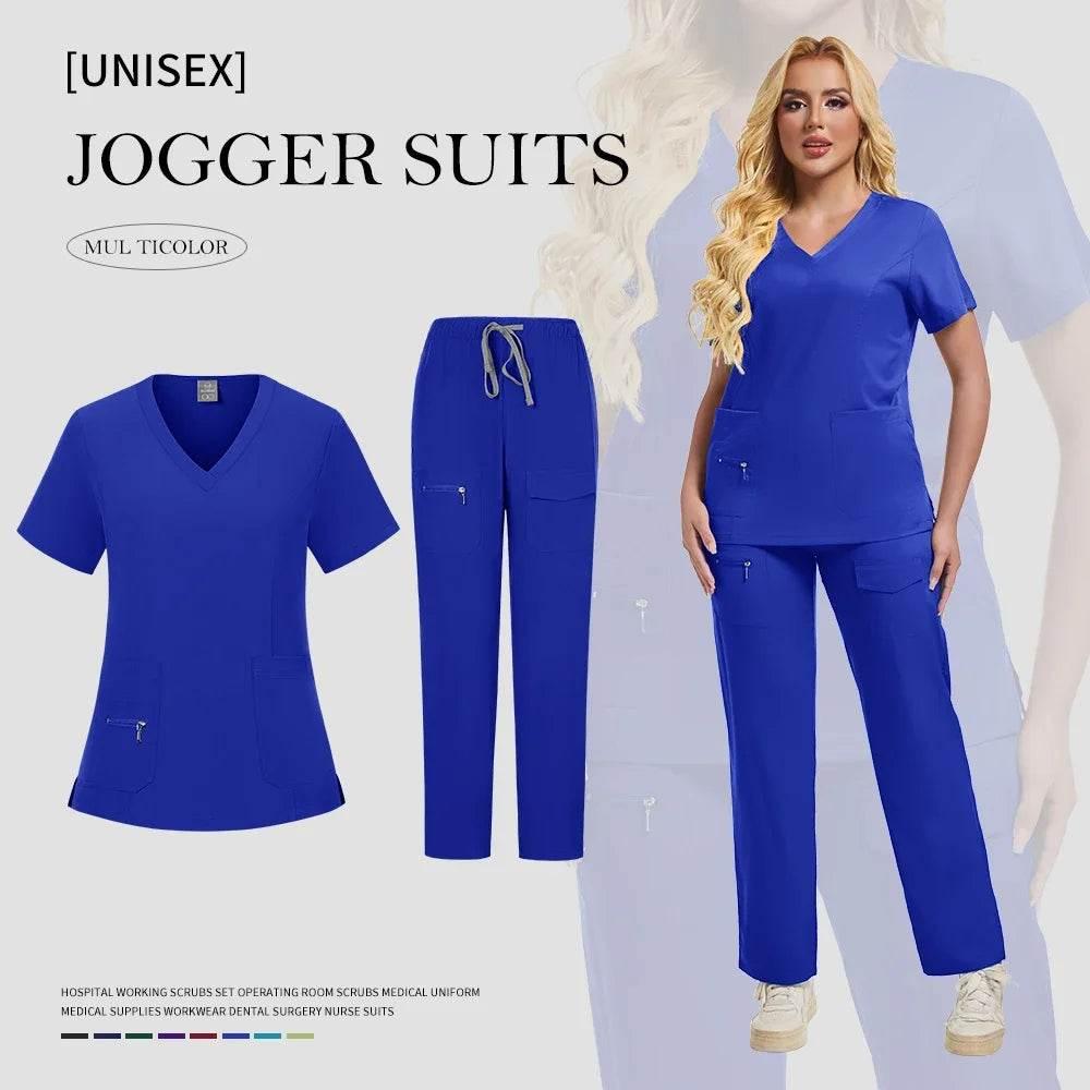 Workwear Nursing Women Scrubs Pants Elastic Wholesale Working Uniform Women Short Sleeve Neck Tops Dental Hospital Scrubs Suits - Empire P.E
