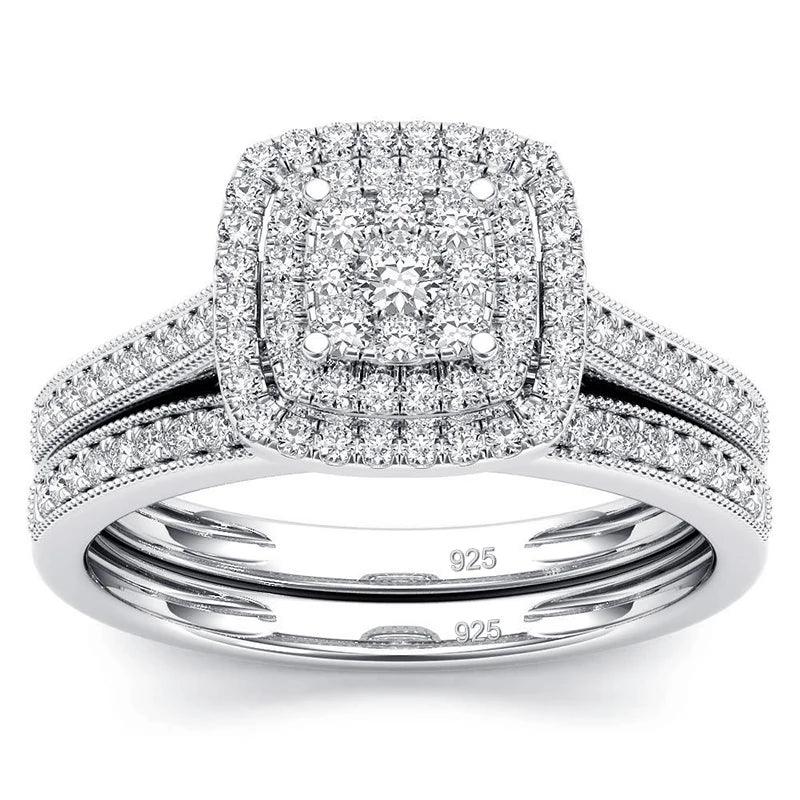 2pcs Moissanite & Zirconia Ring Set For Woman - Empire P.E