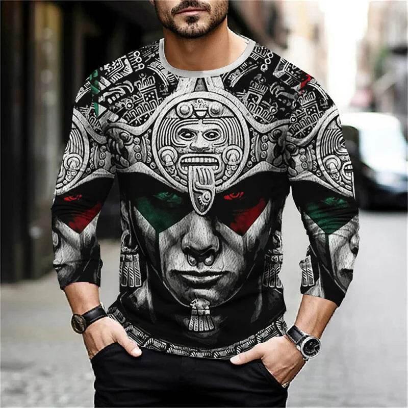 2024 Mexico Aztec Graphic T Shirts For Men Vintage 3d Printed Long Sleeve Tees Street Hip Hop Oversized T-Shirt Male Clothing - Empire P.E