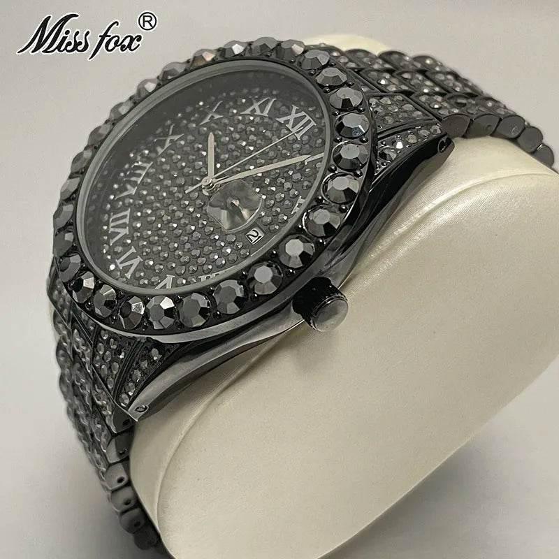 Hot Hip Hop Iced Out Watch for Mens Brand MISSFOX Fashion Bling Quartz Clocks Luxury Full Diamond Wrist Watches Man Reloj Hombre - Empire P.E