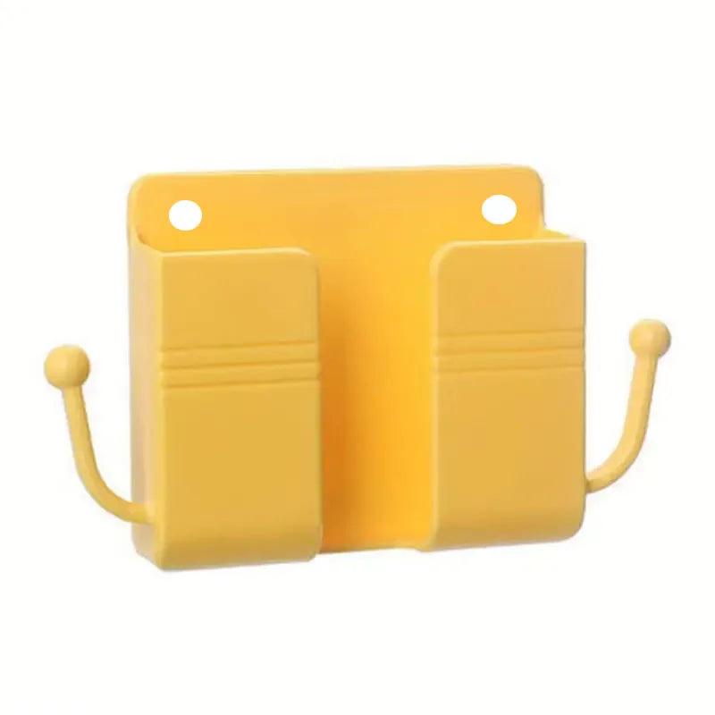 1pc Adhesive Wall Mount Phone Holder With Hooks, Storage Box ForMobile Phone Remote Control, Storage Box For Bedroom, Kitchen,Ba - Empire P.E