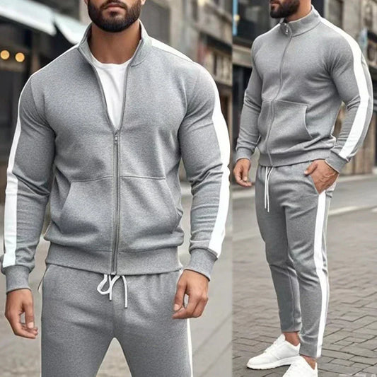 Mens Autumn Fashion Side Striped Jackets And Pants Two Piece Sets