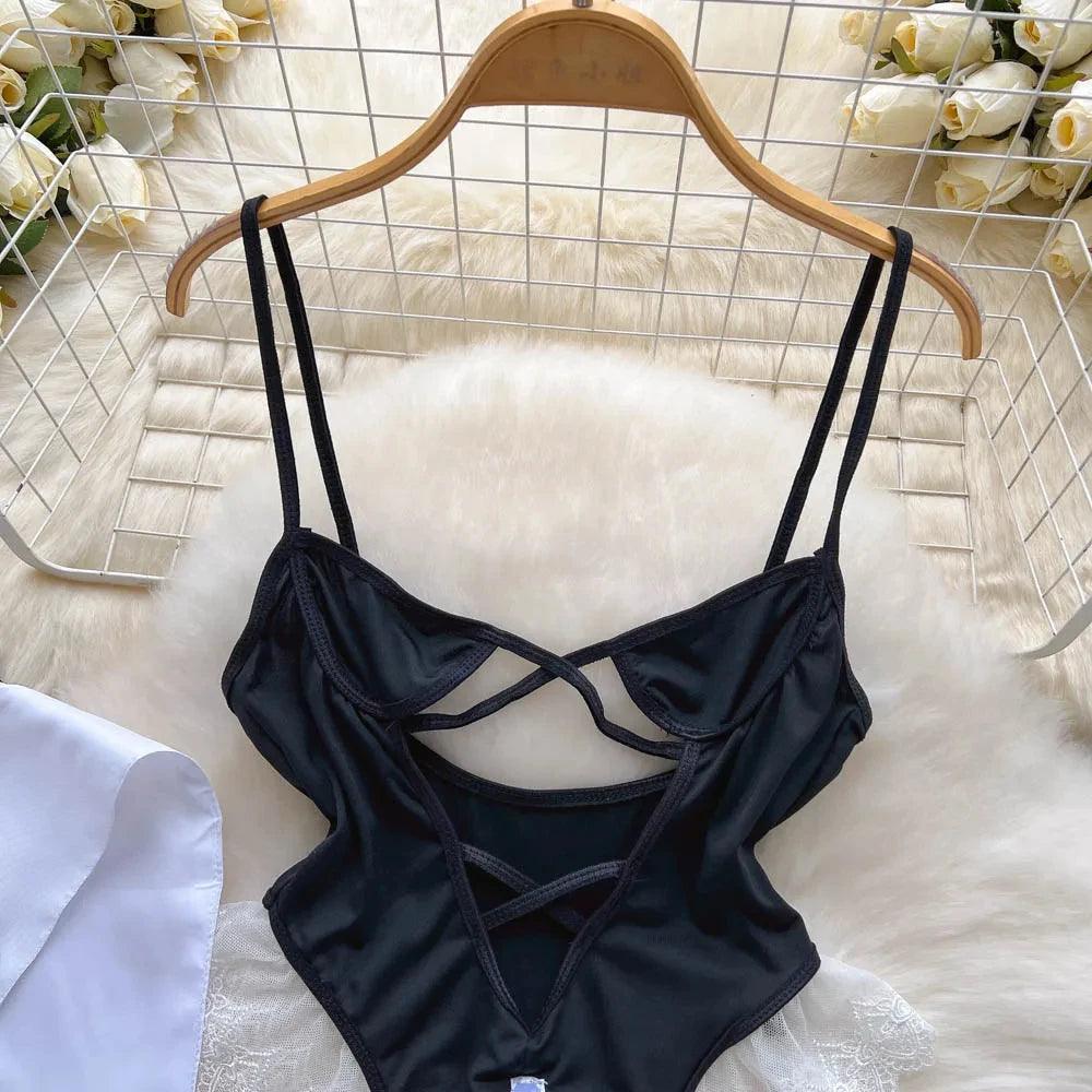 Hollow Out Cosplay Lingerie Lace Backless Jumpsuit - Empire P.E