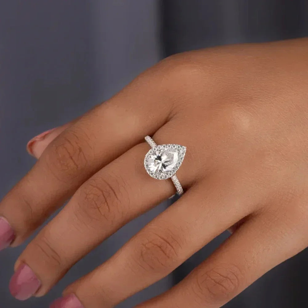 1ct 2ct Pear Cut D Color Moissanite Rings for Women 925 Sterling Silver - Empire P.E