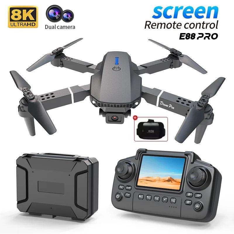 New E88Pro RC Drone Professinal With Screen Remote Control Wide Angle Dual 8K HD Camera Foldable RC Helicopter WIFI FPV Gift Toy - Empire P.E