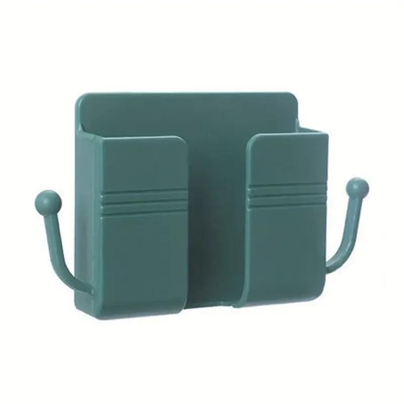1pc Adhesive Wall Mount Phone Holder With Hooks, Storage Box ForMobile Phone Remote Control, Storage Box For Bedroom, Kitchen,Ba - Empire P.E