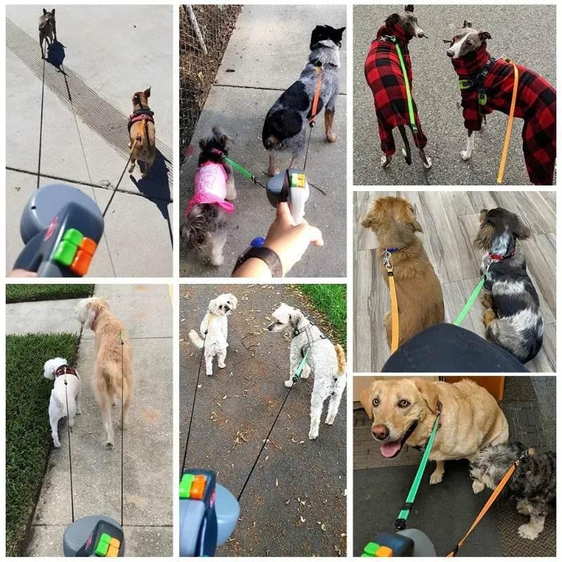 Double dog Leash Light retractable roulette double end leash Portable rotating pet leash for 2 dogs walking pet supplies - Empire P.E