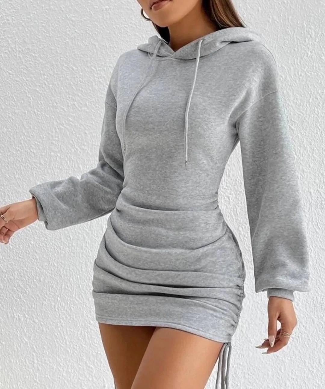 Autumn And Winter New Sexy Wind Drawstring Design Hooded Hip Long Sleeve Hoodie Dress Woman - Empire P.E