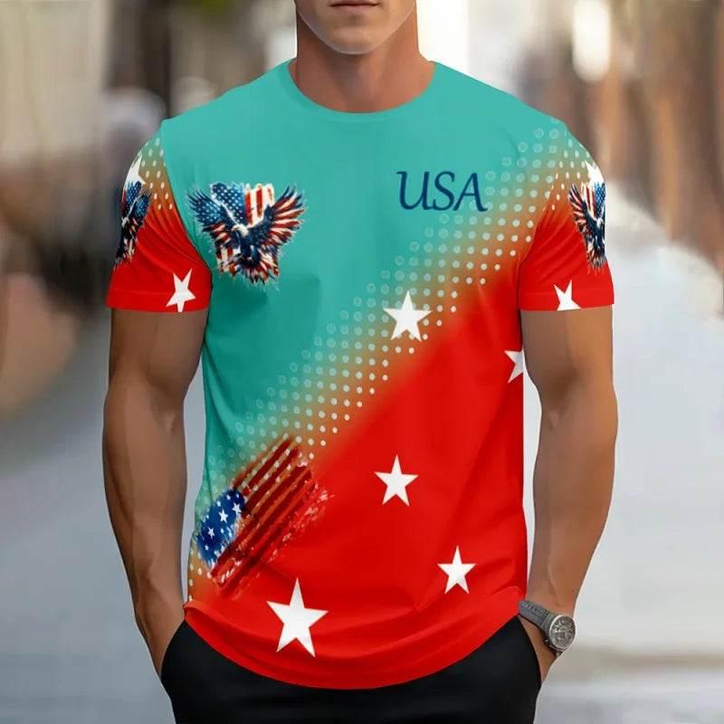 American Flag Eagle Pattern T-Shirt For Men America USA 3D Print Tees Short Sleeve Sport Loose O-Neck Tops Unisex T Shirts - Empire P.E