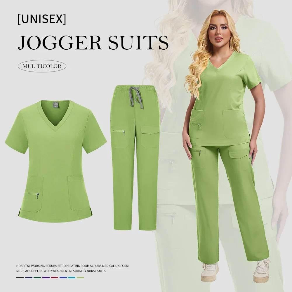 Workwear Nursing Women Scrubs Pants Elastic Wholesale Working Uniform Women Short Sleeve Neck Tops Dental Hospital Scrubs Suits - Empire P.E