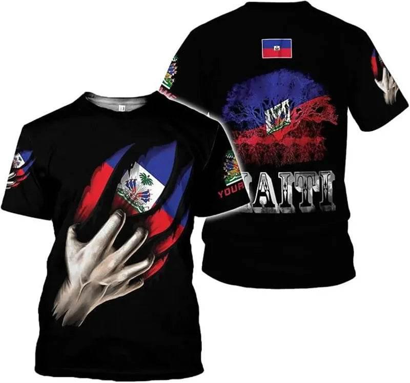 Haitian Flag Pattern Men's T-shirt 3D Printed Haiti National Emblem Short Sleeves Fashion Tops T Shirts National Day Tee Shirt - Empire P.E