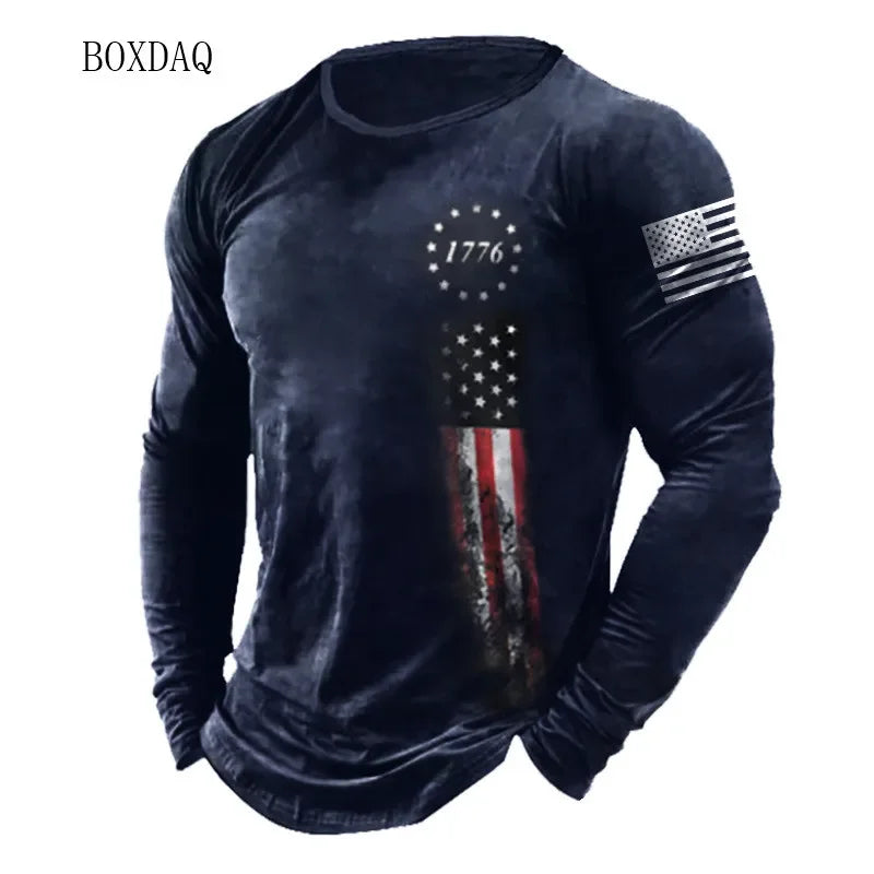 American Flag Pattern Men T-shirts Long Sleeve 3d Print - Empire P.E