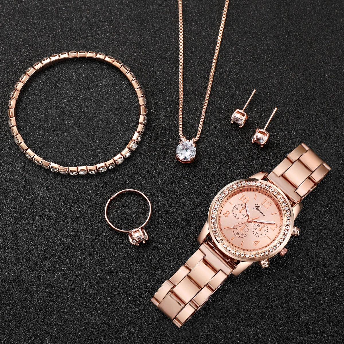 6PCS/Set Fashion Rhinestone Women's Watch - Empire P.E