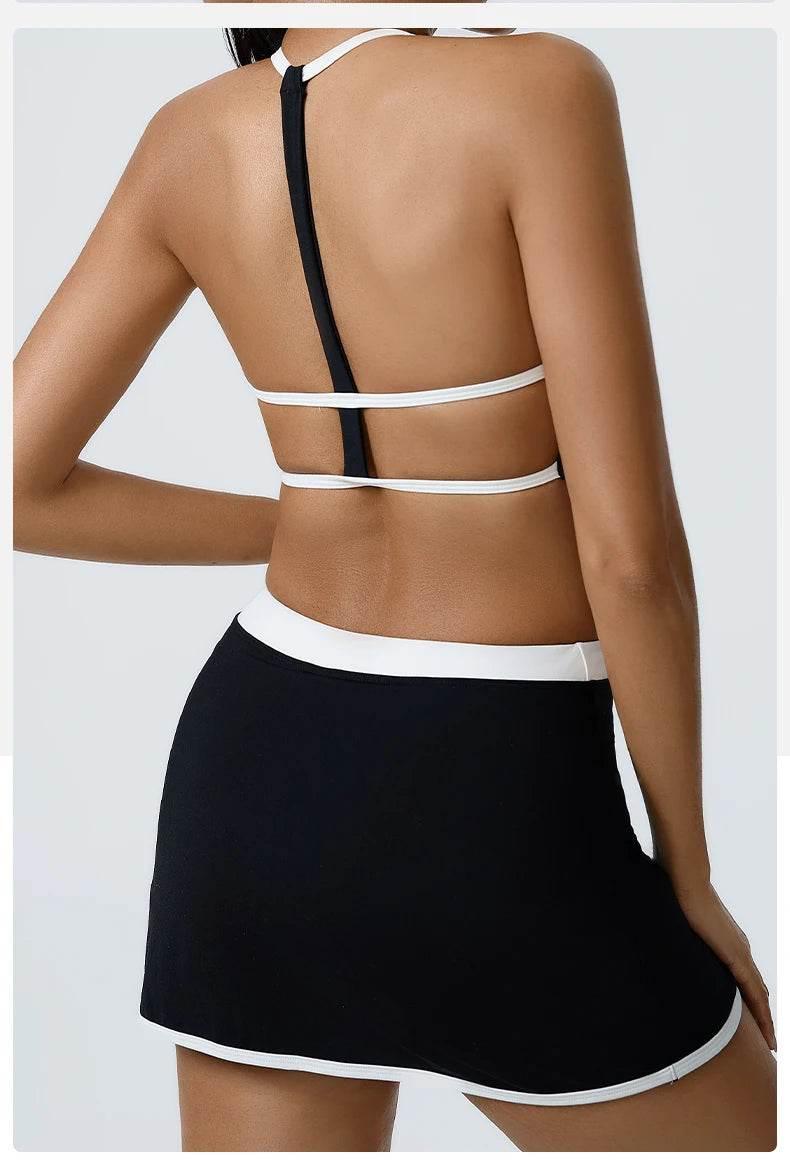 Yoga Women Workout Bra and Shorts Two Piece Patchwork Open Back Elastic Fitness Yoga Outfit Sport Set Women - Empire P.E